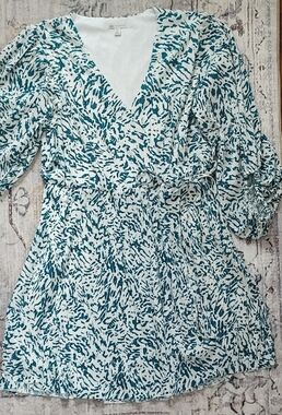 Cato Teal & White Printed Wrap-Style Mini Dress